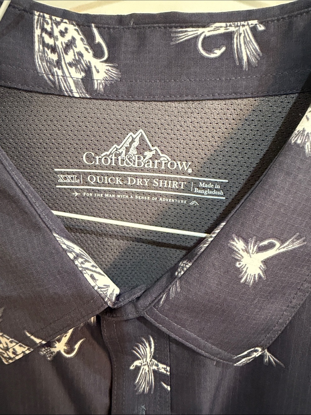 croft & barrow Black Button-Front Quick-Dry Shirt with White Fly Pattern